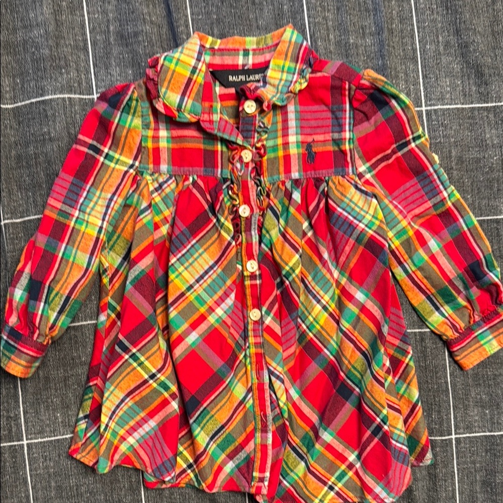 Ralph Lauren Baby Girls Plaid Shirt Dress Tunic. Size 12 Months